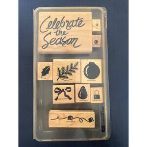1997 Stampin' Up! Celebrate The Season Wood Mounted Rubber Stamp Set Vintage